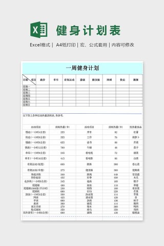 小清新精美大神健身计划表Excel