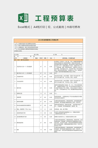 深圳某装修公司预算表模版