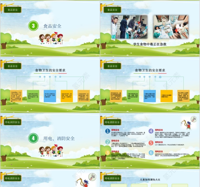 绿色简约卡通安全教育日PPT第4张
