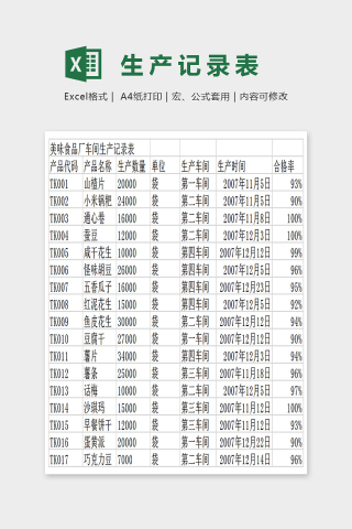 简单精美大气生产记录表Excel