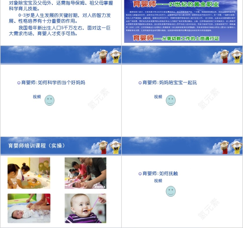 蓝色简约大气育婴师培训ppt第2张