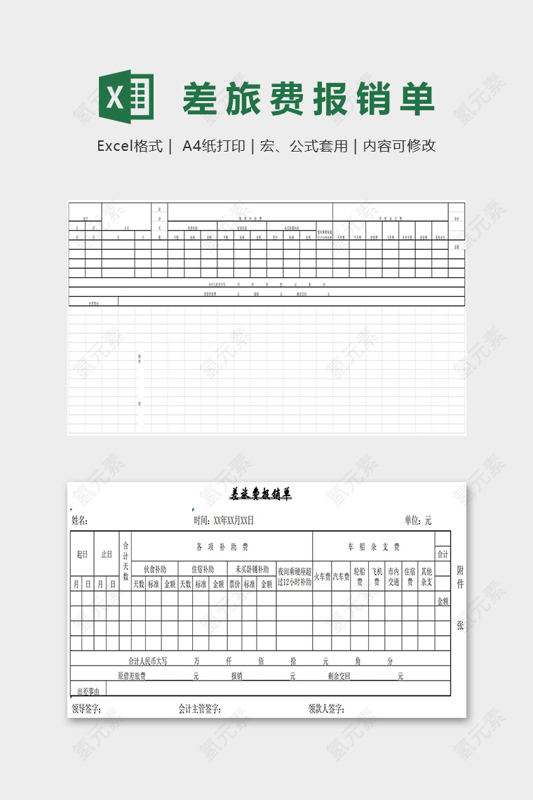 专业高端公司差旅费报销单excel模板