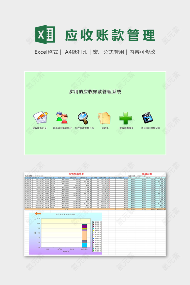 绿色淡雅实用应收账款管理系统excel模板