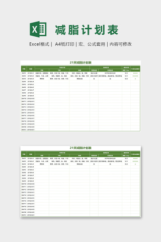 21天速成减脂计划表Excel表格模板