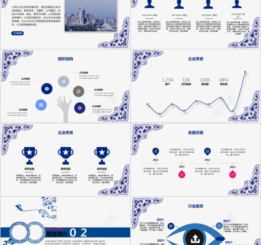 蓝色简约大气20xx年青花瓷中国风商业创业计划书PPT第2张