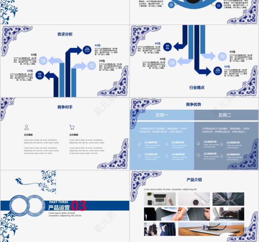 蓝色简约大气20xx年青花瓷中国风商业创业计划书PPT第3张
