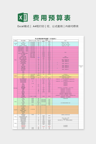 年会费用清单预算安排表excel模板