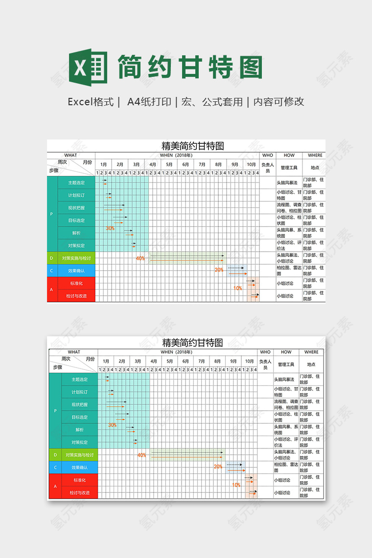 精美简约彩色版项目进度甘特图excel模板