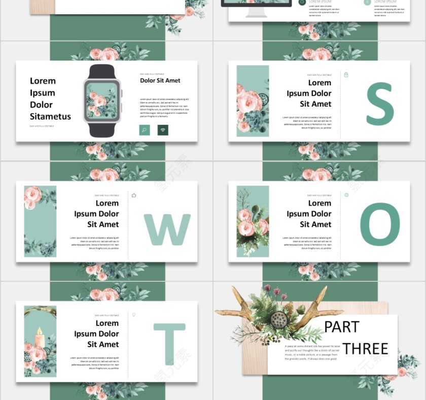文艺复古水彩竖版悬浮风格PPT背景模板第3张