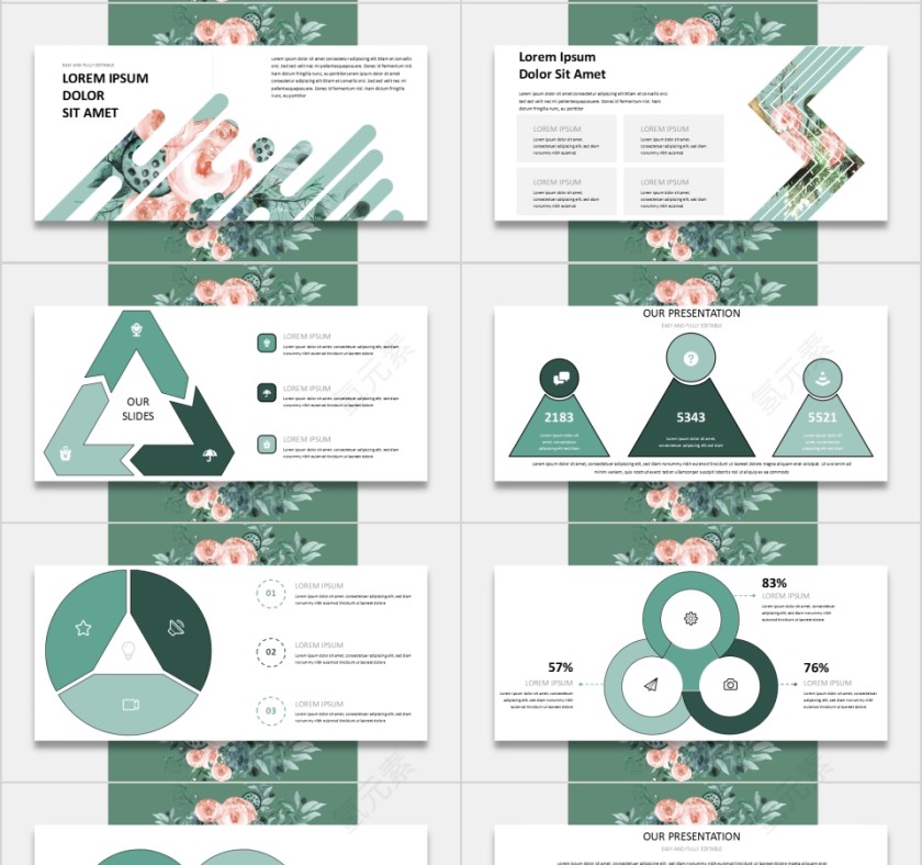 文艺复古水彩竖版悬浮风格PPT背景模板第4张
