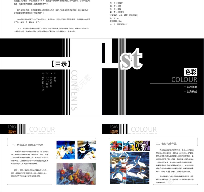 简约黑白个人作品集PPT模板第2张