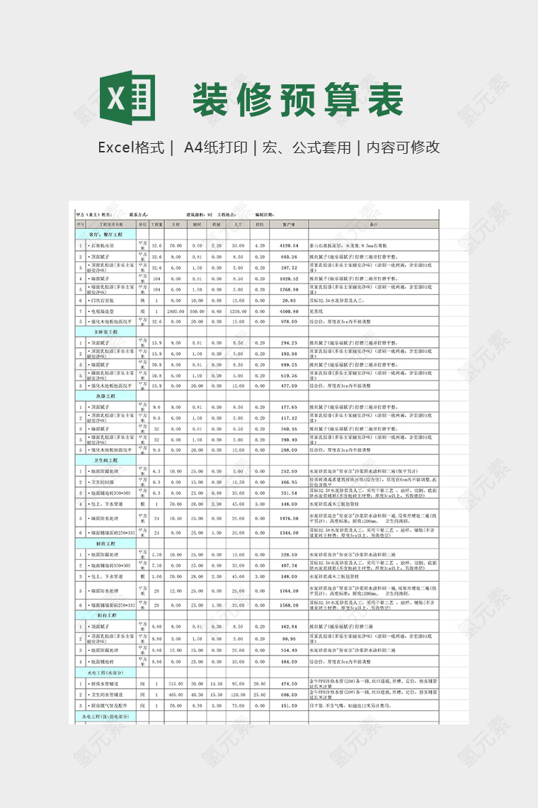 92平米预算装修实用精美模版