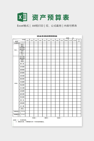 简单大方资金来源运用预算表EXcel