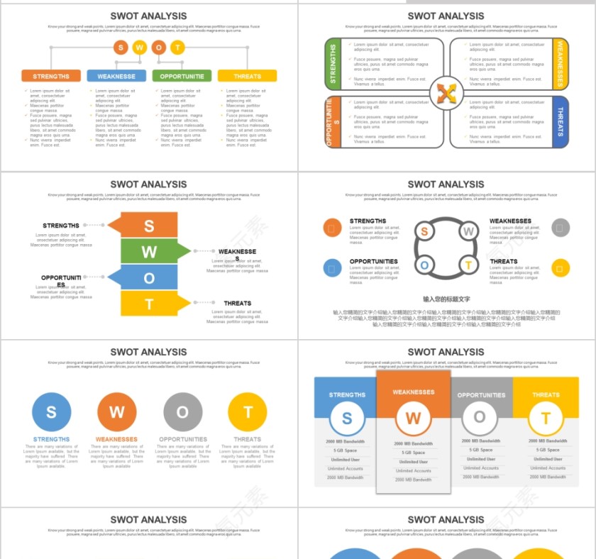 彩色简约实用企业会议演讲SWOT分析报告PPT模板第7张