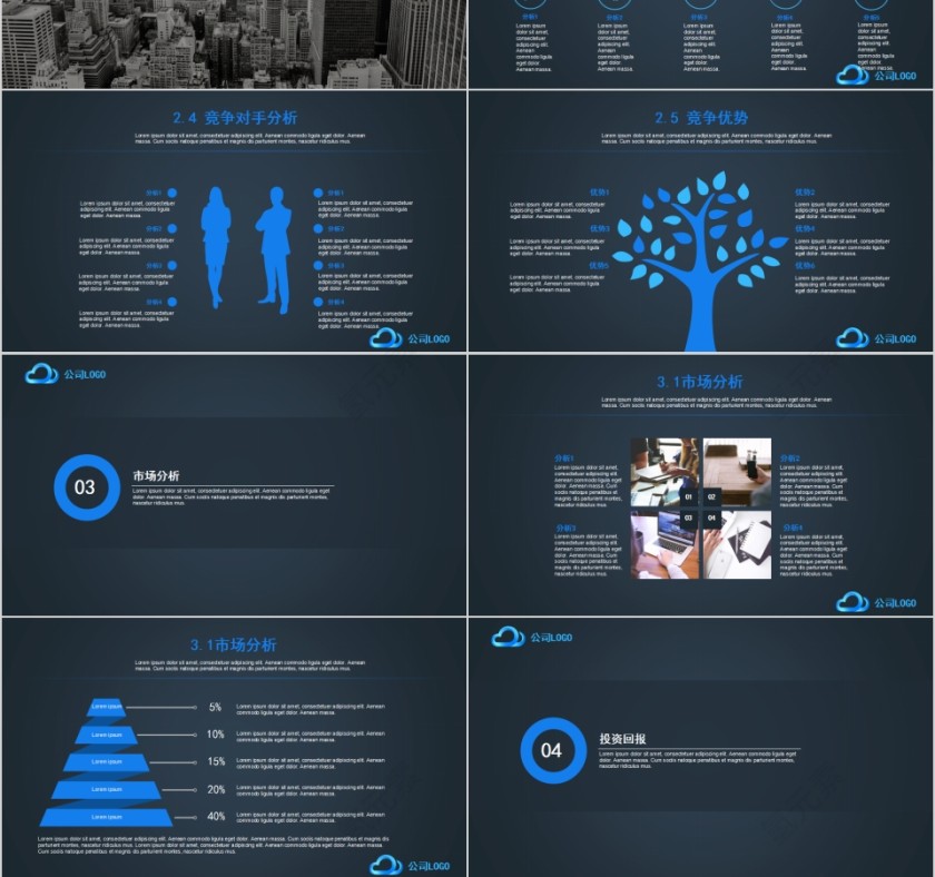 蓝色商务商业计划书路演ppt模板   第3张
