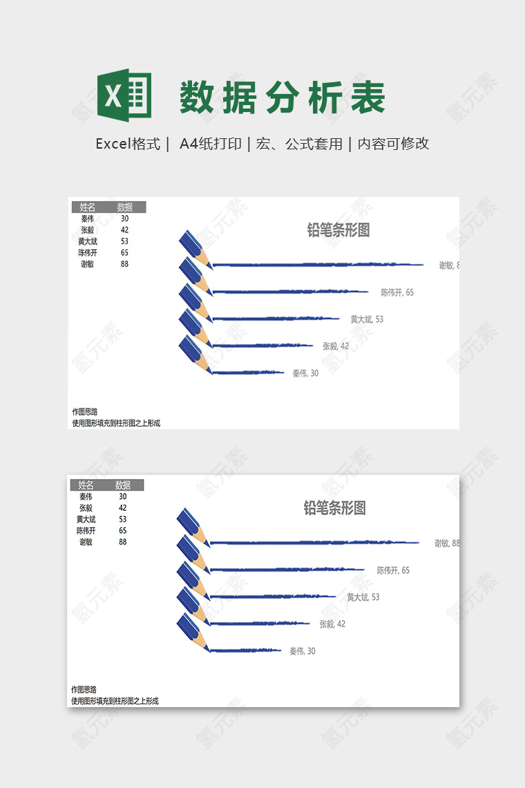 创意铅笔条形统计图模版