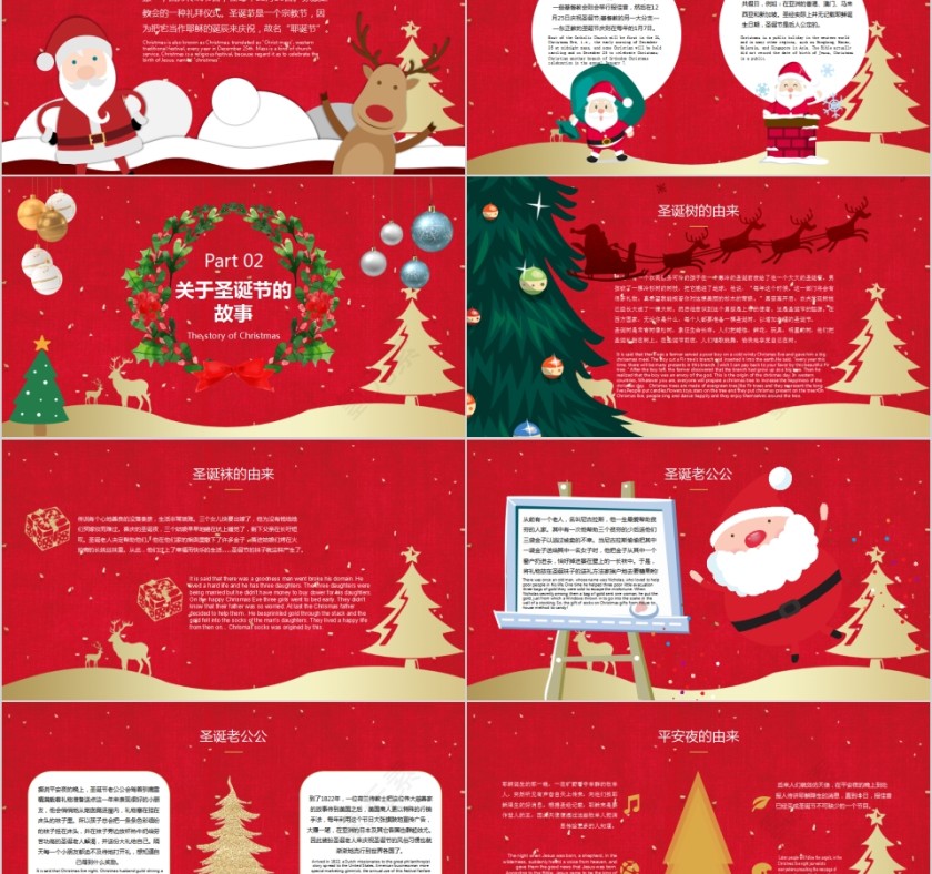红色大气圣诞节介绍英文课件PPT模板第2张