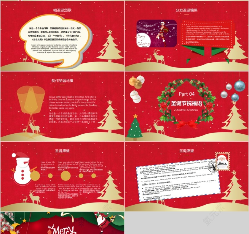 红色大气圣诞节介绍英文课件PPT模板第4张