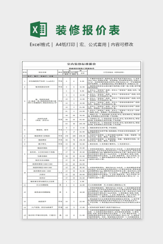 精美简单数据装修报价表Excel