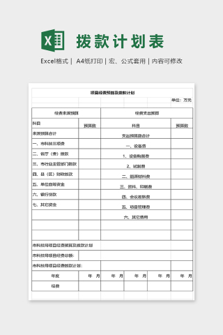 项目经费预算及拨款计划表excel模板