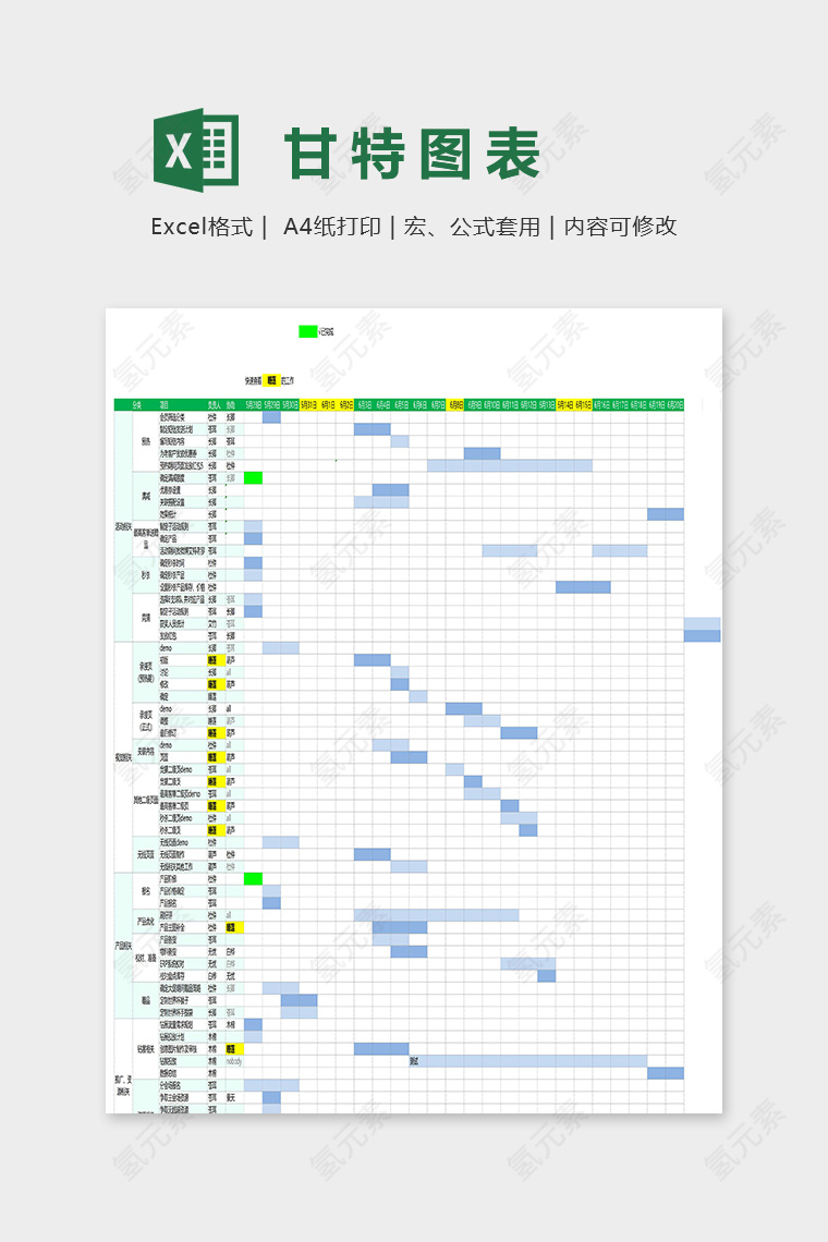 店铺年中大促销团队工作甘特图excel模板