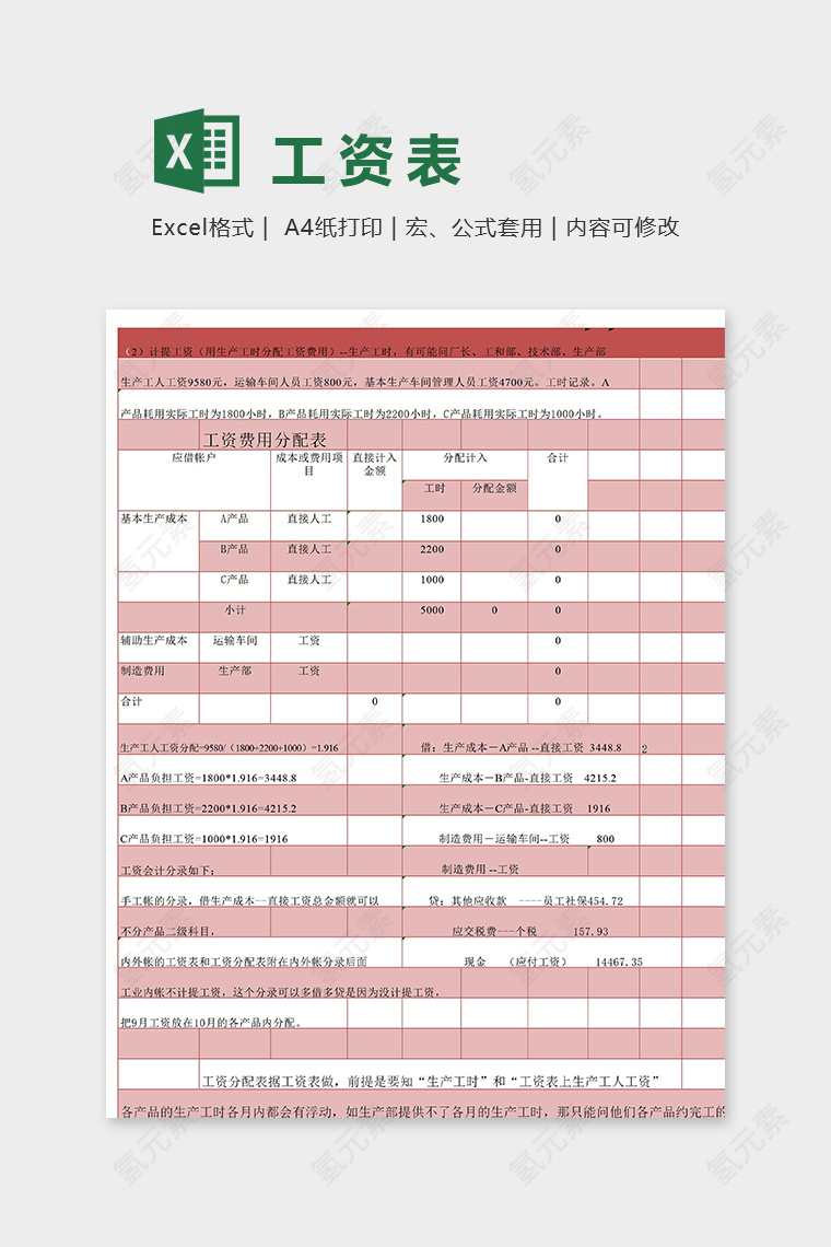 工资分配表据工资表