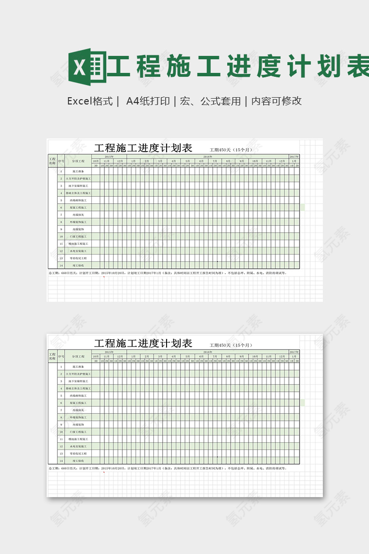 专业详细工程施工计划进度表