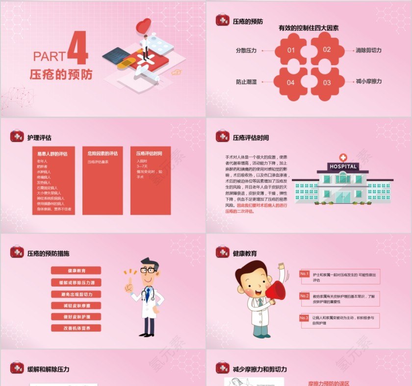 粉色卡通压疮预防与护理PPT模板第4张
