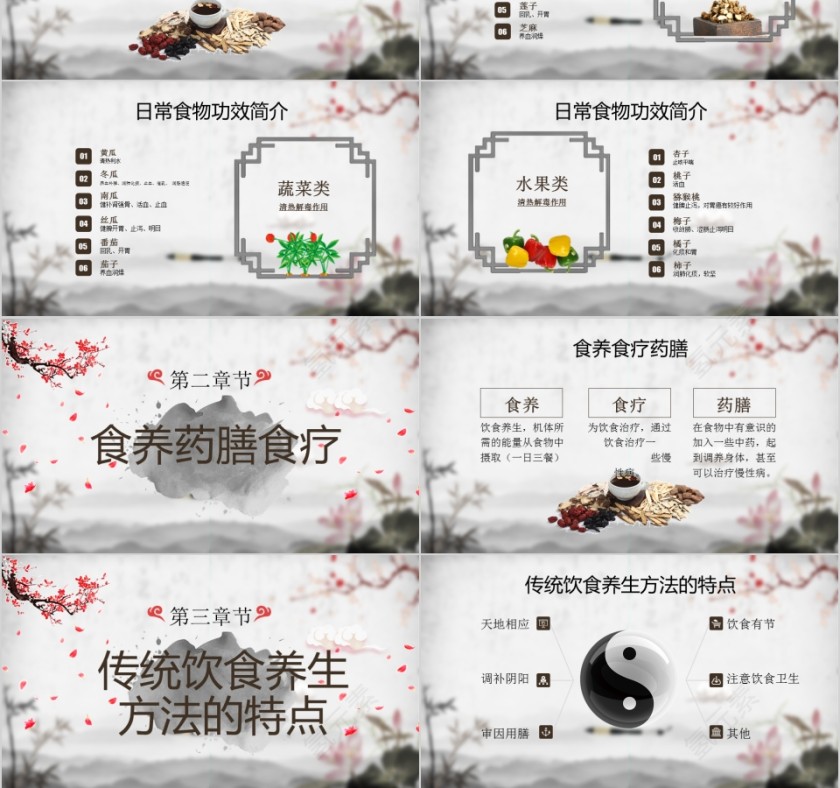 中国风清新饮食与养生中医ppt模板第3张