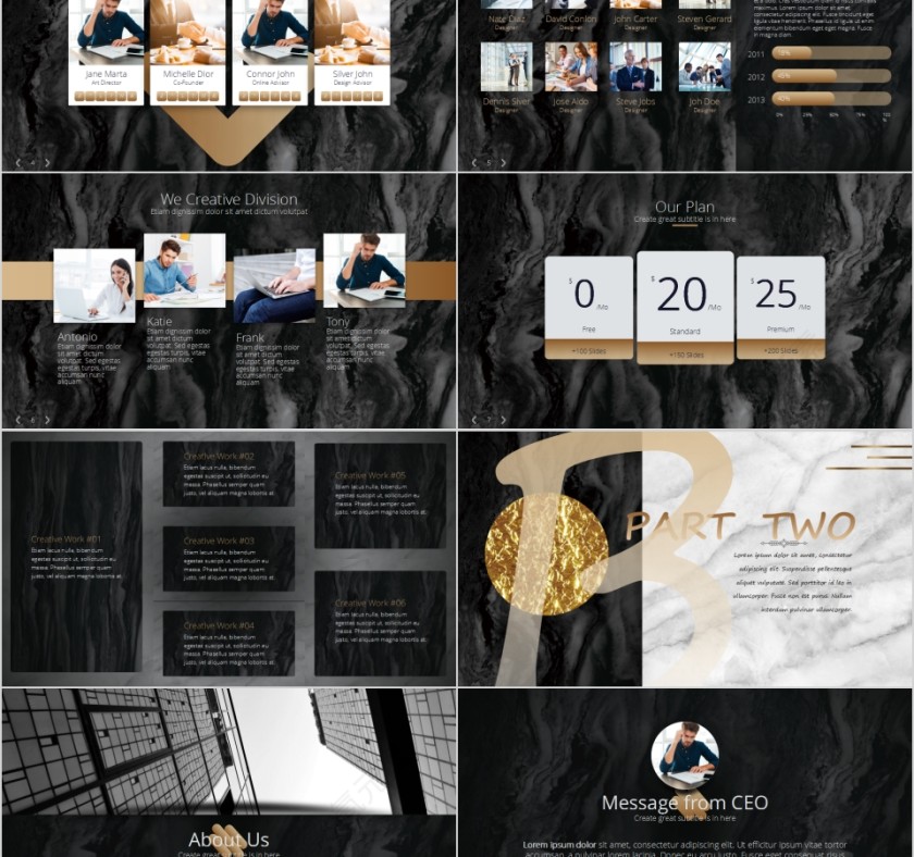  高端精致大理石纹理商务PPT模板第2张