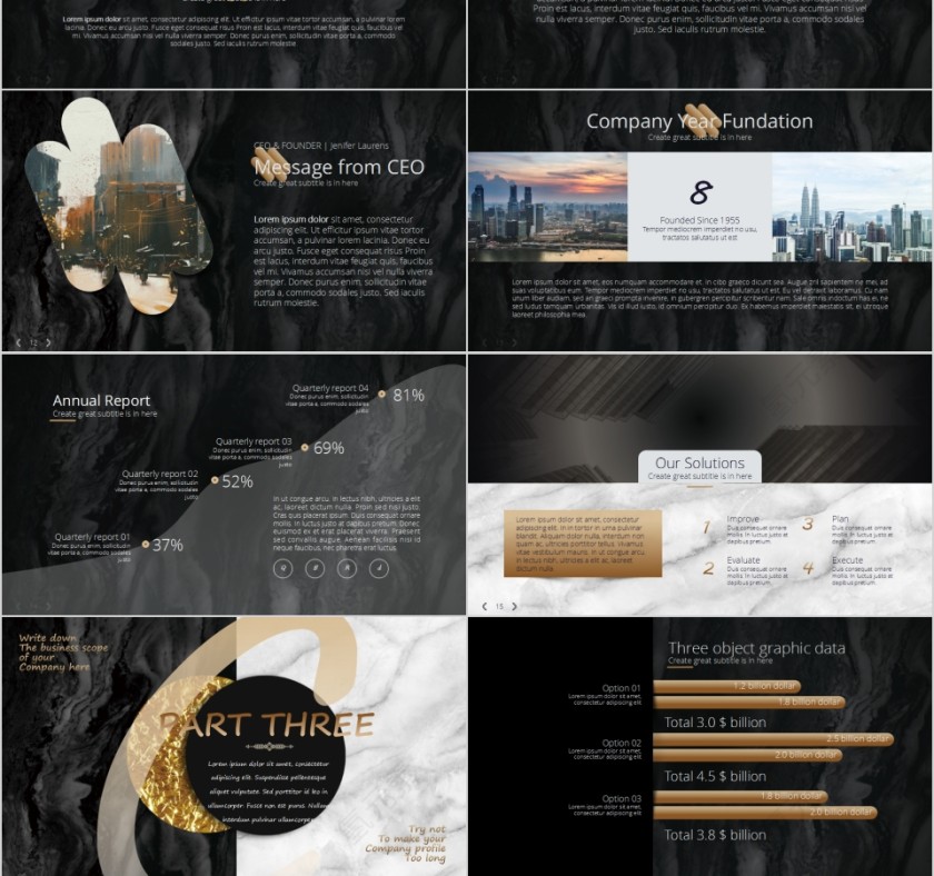  高端精致大理石纹理商务PPT模板第3张