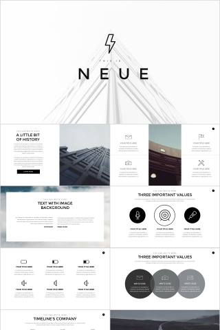 全动态简约简单大气黑白色欧美极简PPT