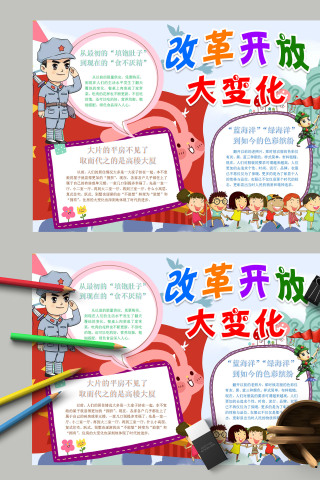 简约清新儿童卡通改革开放大变化电子手抄报