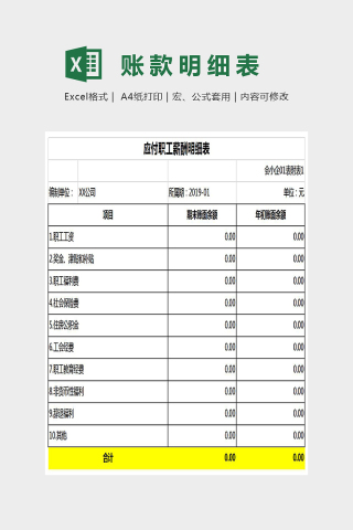 应付职工薪酬明细表Excel