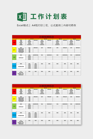 各岗位指标工作计划表excel模板