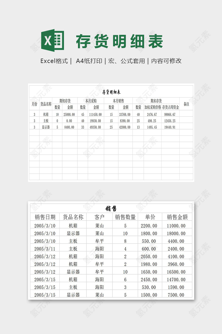 专业仓库专业存货明细表excel模板