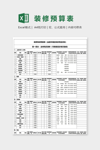 新房装修预算表超详细用品清单excel模板