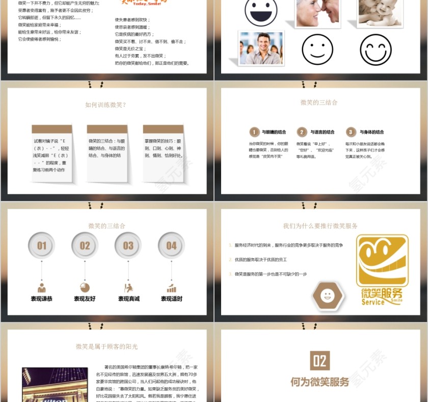 框架完整实用商务微笑服务培训PPT模板第2张