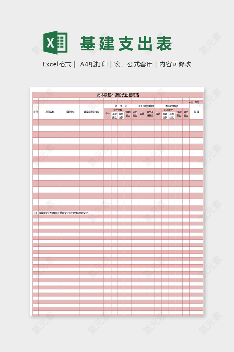 市本级基本建设支出预算表excel模板