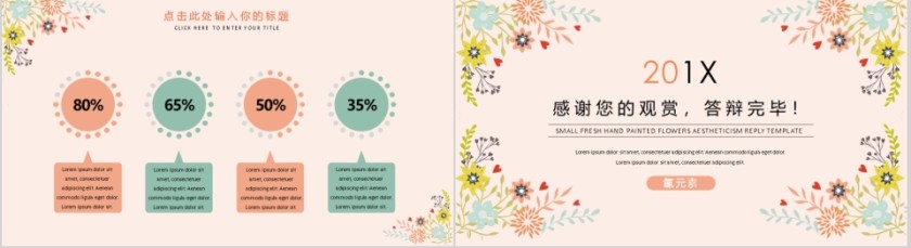 小清新手绘花朵唯美答辩模板第4张