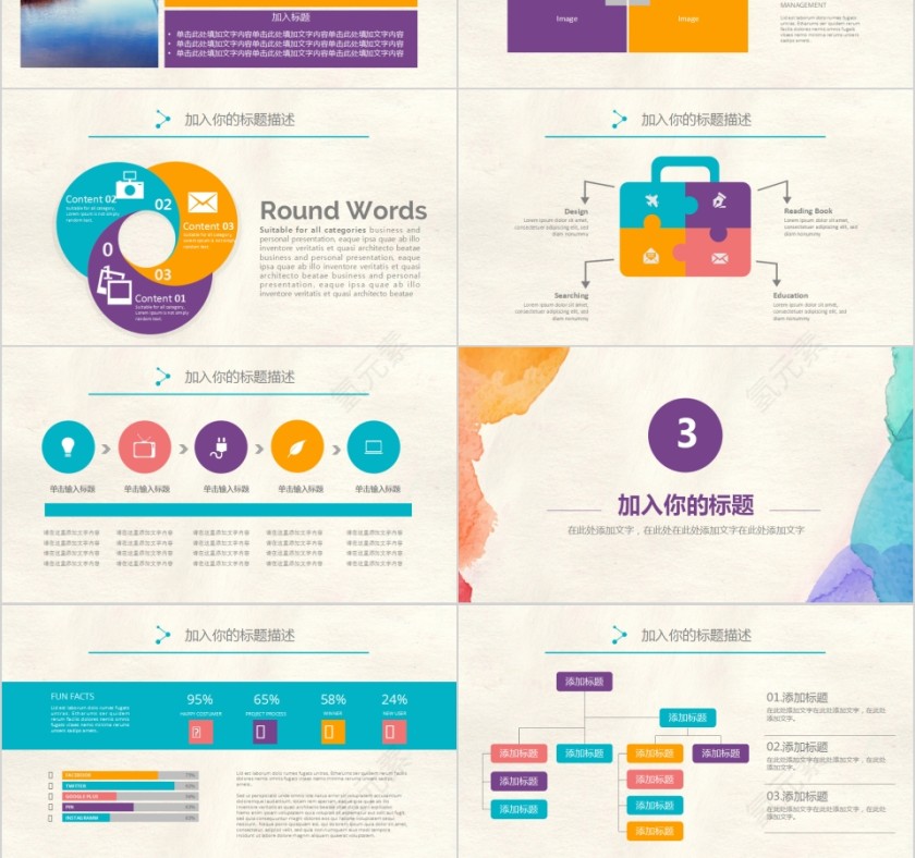 水彩风通用工作汇报PPT模板第3张