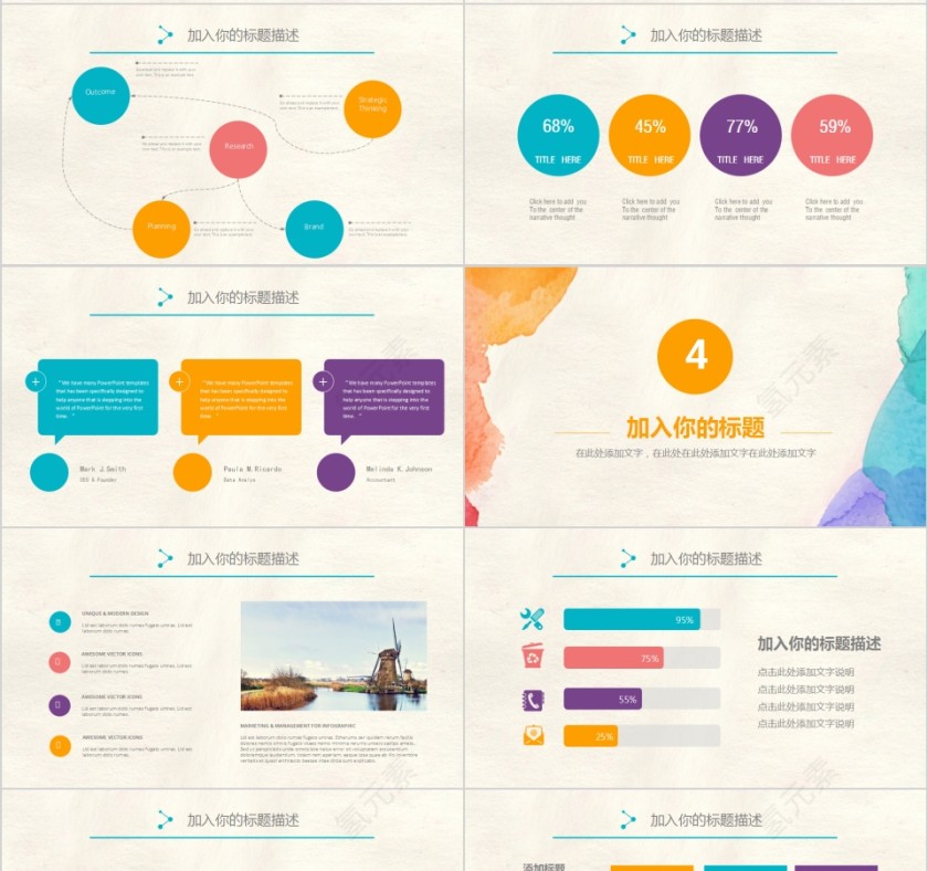 水彩风通用工作汇报PPT模板第4张