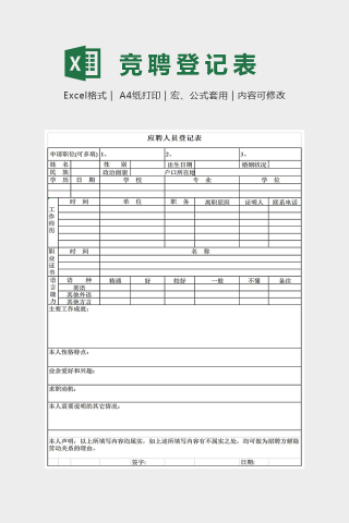 简约精美大气竞聘登记者表Excel