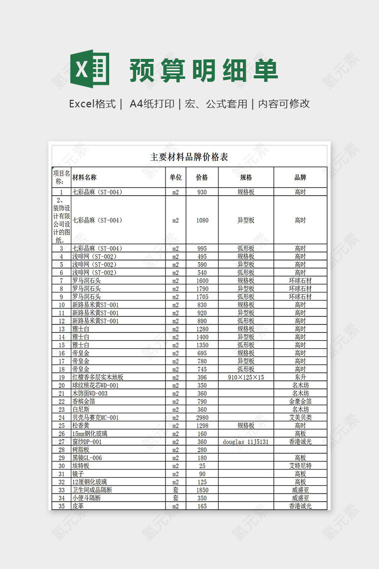 简单精美预算明细表Excel