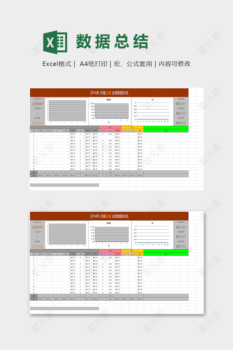 店铺十二个月数据统计集合模板excel模板