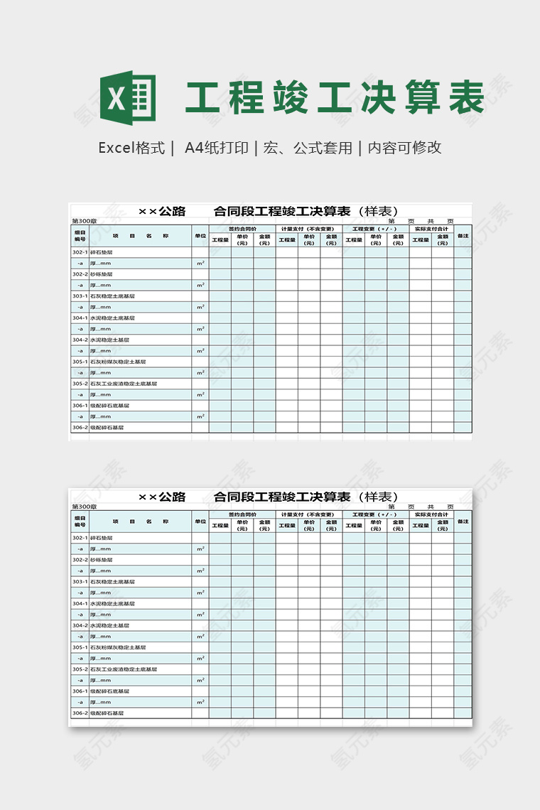 高端专业合同段工程竣工决算表