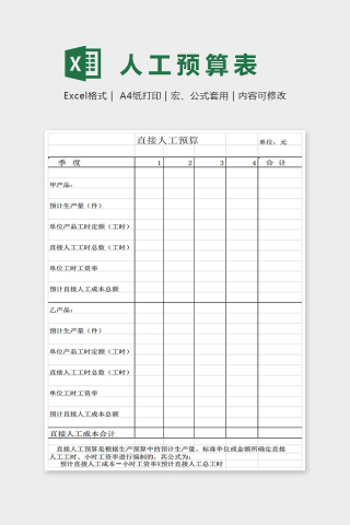 通用简单人工预算表Excel