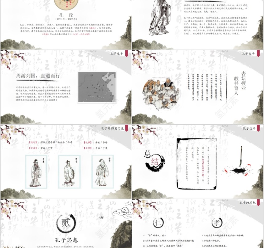 水墨风至圣孔子历史人物介绍模板第2张