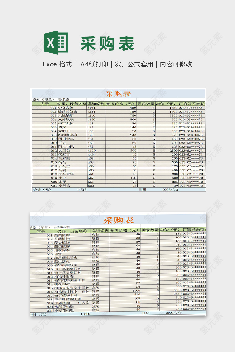 采购表精细数据模版