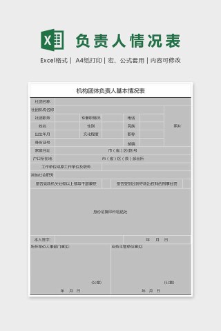 简约大方负责人情况表Excel